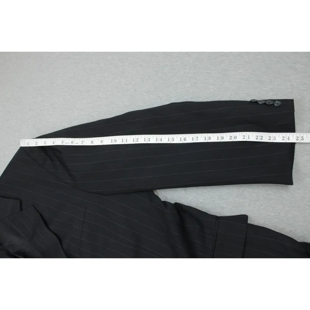 Jos A Bank Suit Mens 48L Black Pinstripe 100% Wool Pants Cuffed Pleated 38 x 30